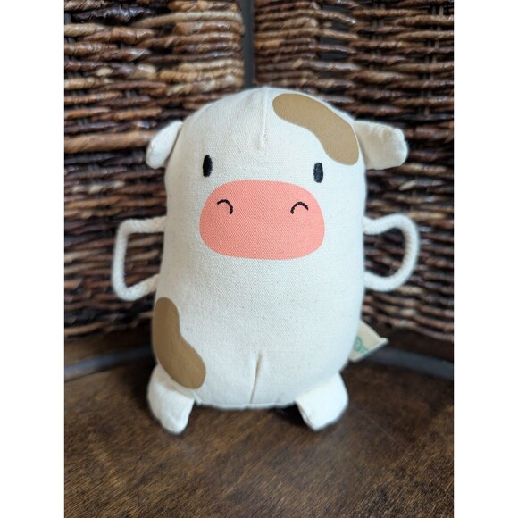 Panda Crate Baby Cow Rope Handle Plush Farm Stuffed Animal - Picture 1 of 6